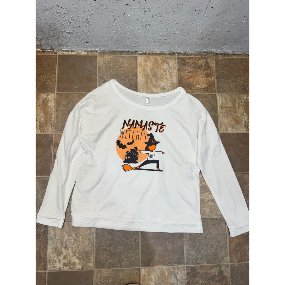 Next Level Namaste Witches Halloween Yoga Sweatshirt White XL Breathe Bend